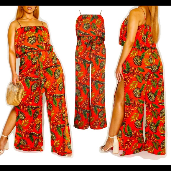Boohoo Plus Other - Boohoo Plus Palm Print Tie Waist Pants And Top Two-Piece set